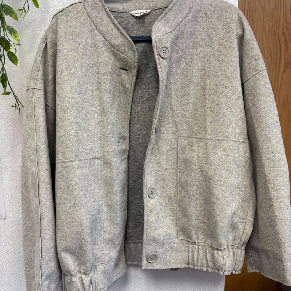 Light Gray Wool-Blend Bomber Jacket - image 6